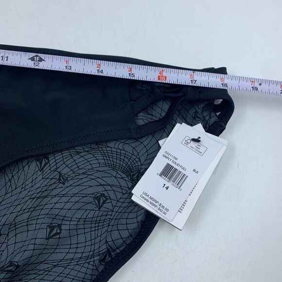 Volcom Womens 14W Swimsuit Swim Surf Bikini Bottom Simply Solid Full Black NEW - Picture 6 of 8